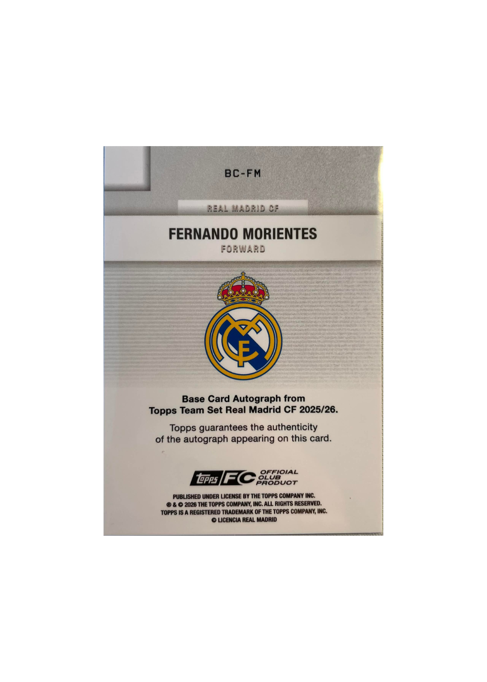 2025-26 Topps Real Madrid Team Set - Fernando Morientes Auto /50